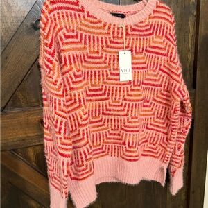 Vici Vibrant Pink and Orange Geometric Sweater